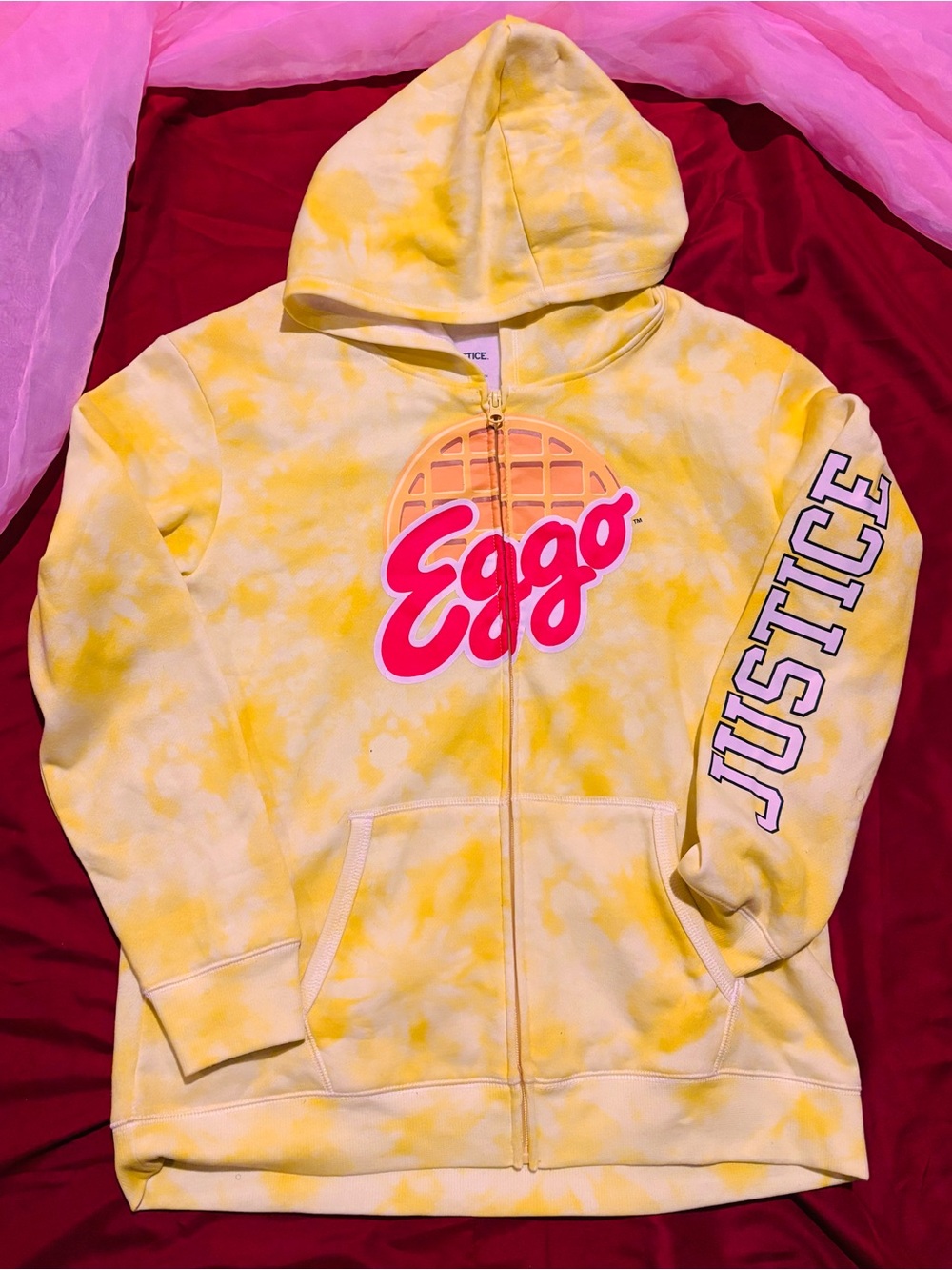 Justice Yellow Tie-Dye Eggo Zip Hoodie